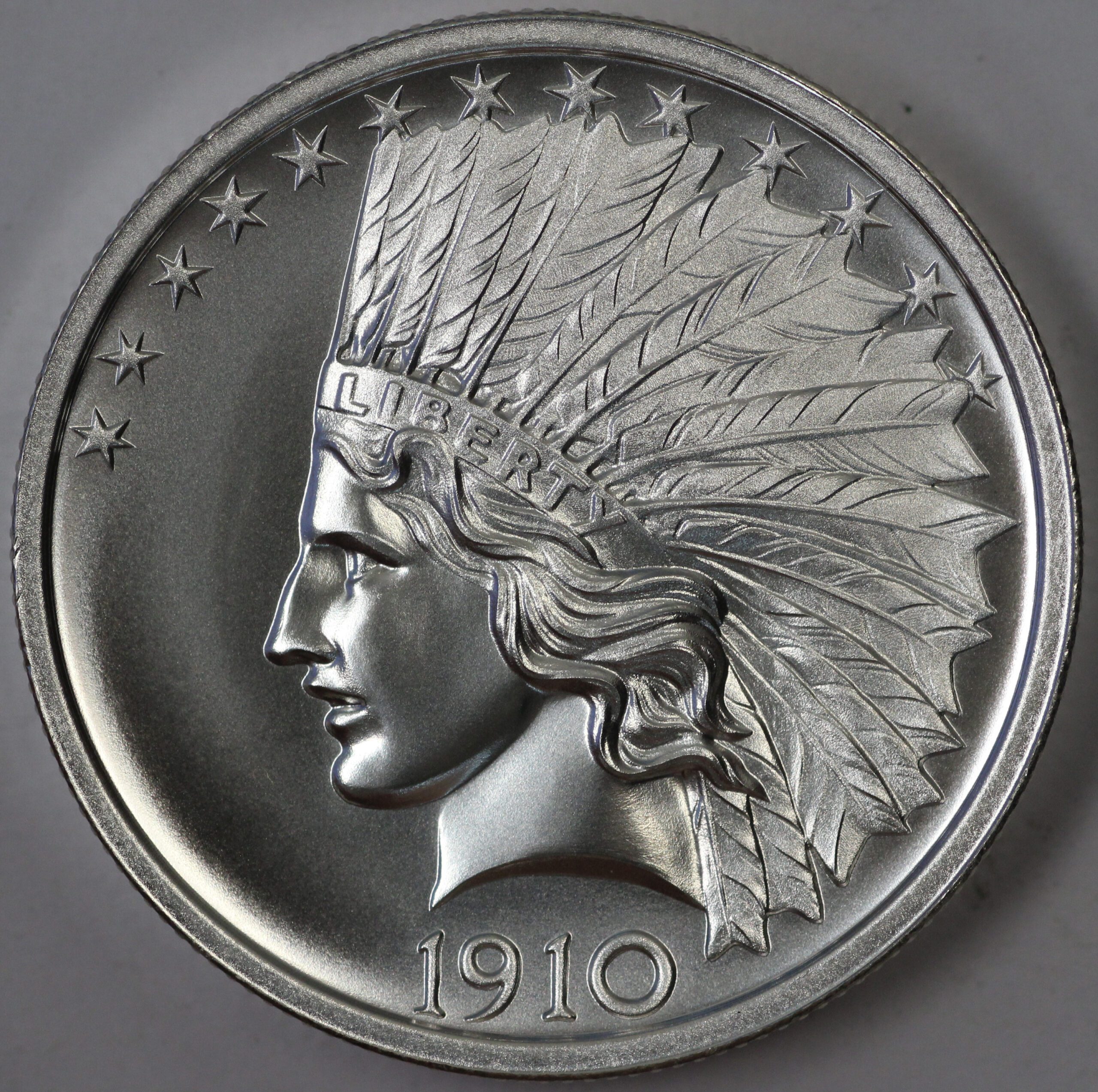 Auction – (1910 – D) Indian Head 2 Ounce .999 Silver Replica High
