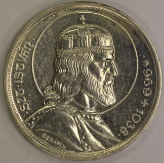 Auction - 1938 Hungary 5 Pengo - Death Of St Stephan - 64% Silver/.5144 OZ ASW