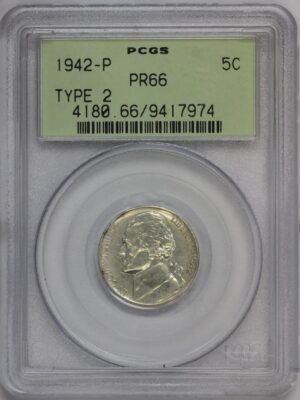 Auction - 1942 P Jefferson War Nickel PR66 Type 2 PCGS OGH