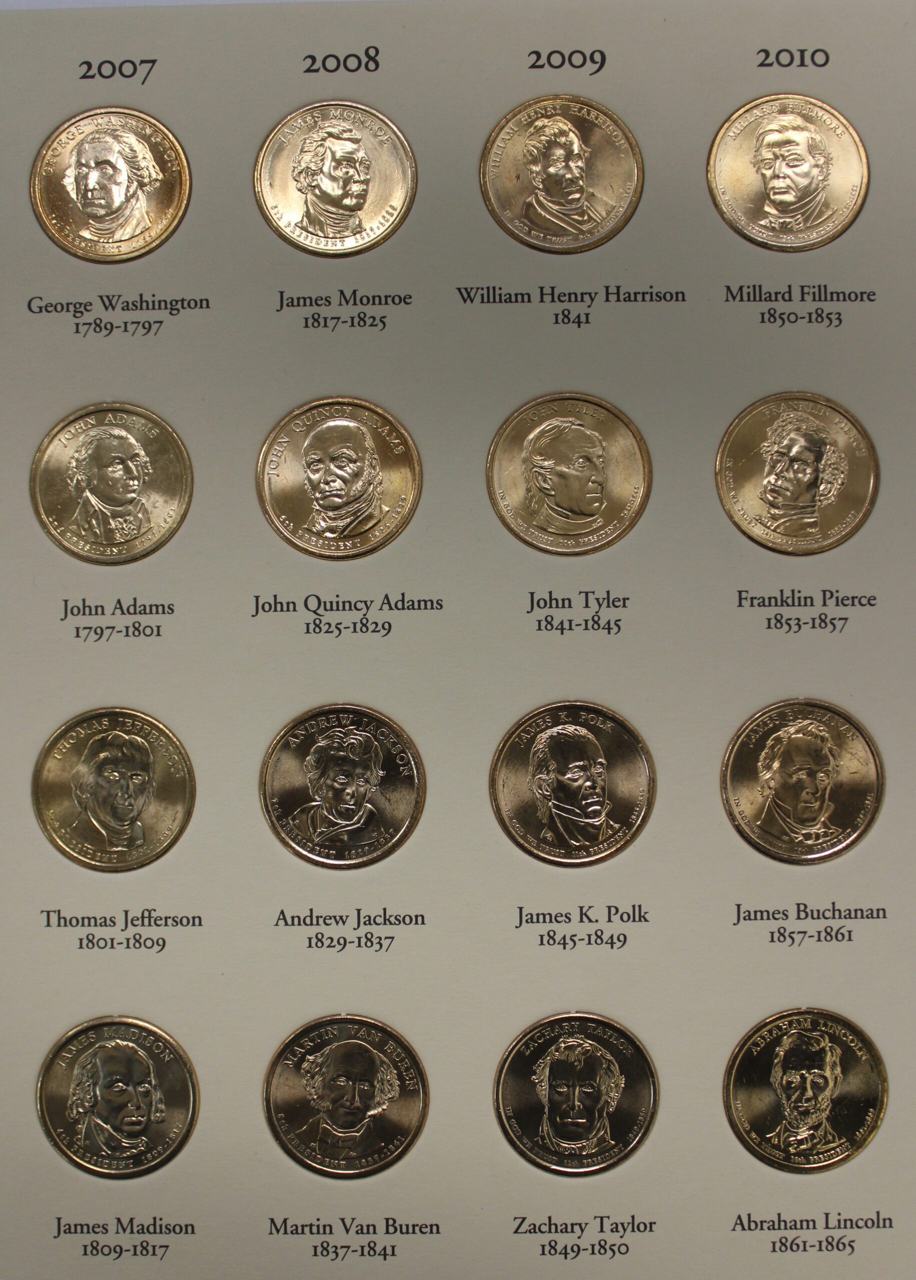 2007 to 2020 P Presidential Dollar Collection 40 Coins In Green