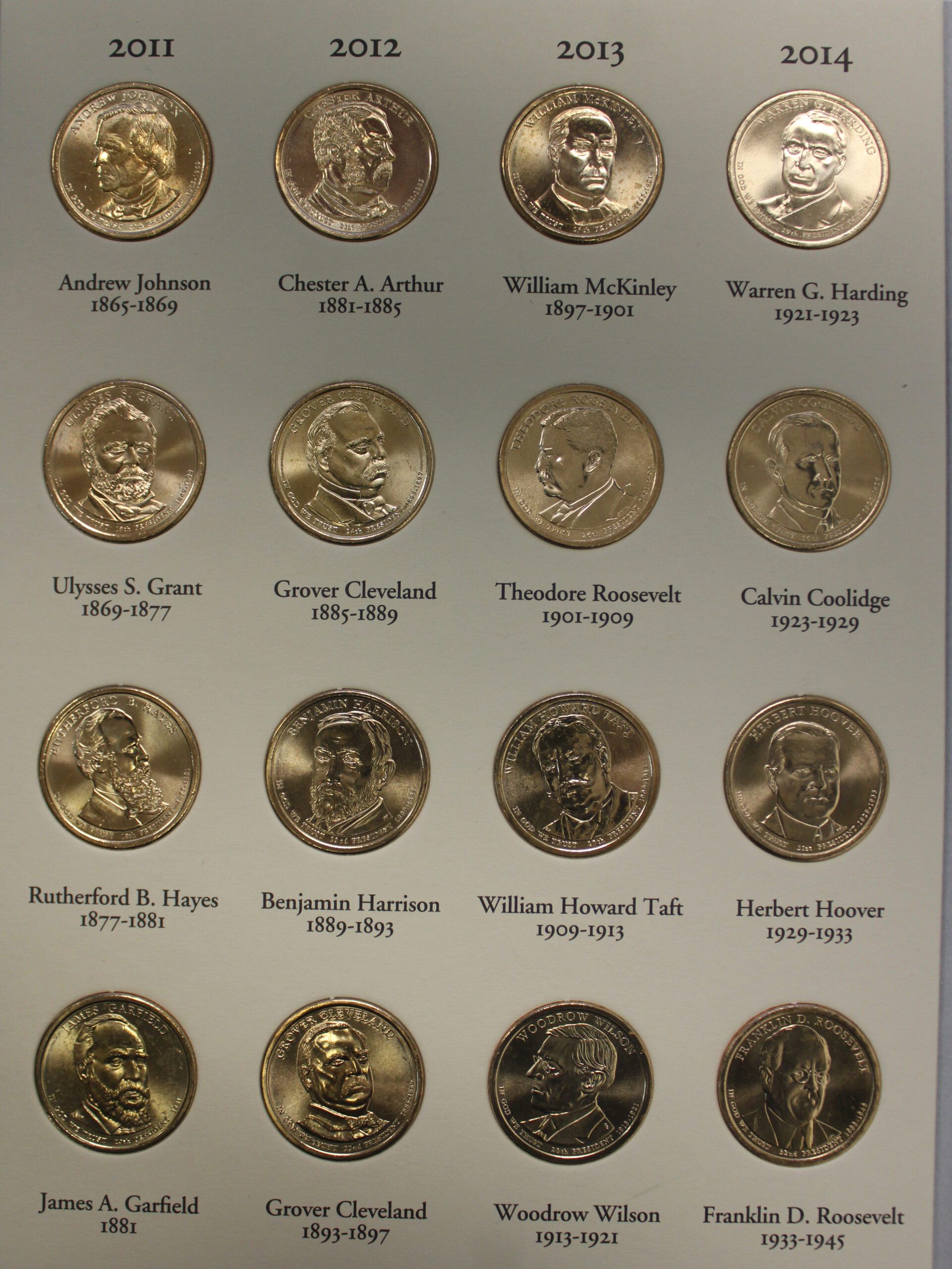 2007 to 2020 P Presidential Dollar Collection 40 Coins In Green