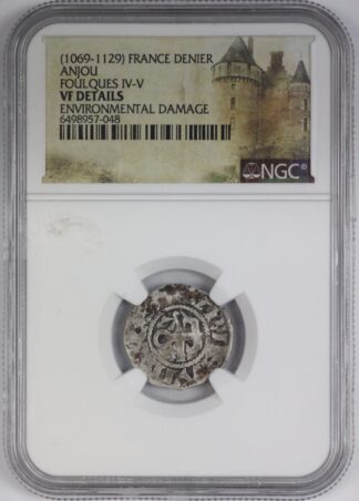 Auction - Circa 1069-1129 France Silver Denier - Anjou Foulques IV-V - NGC VF Details Environmental Damage