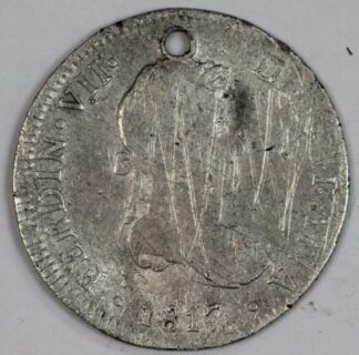 AUCTION-Peru 1817-JP Two Reales Silver Holed