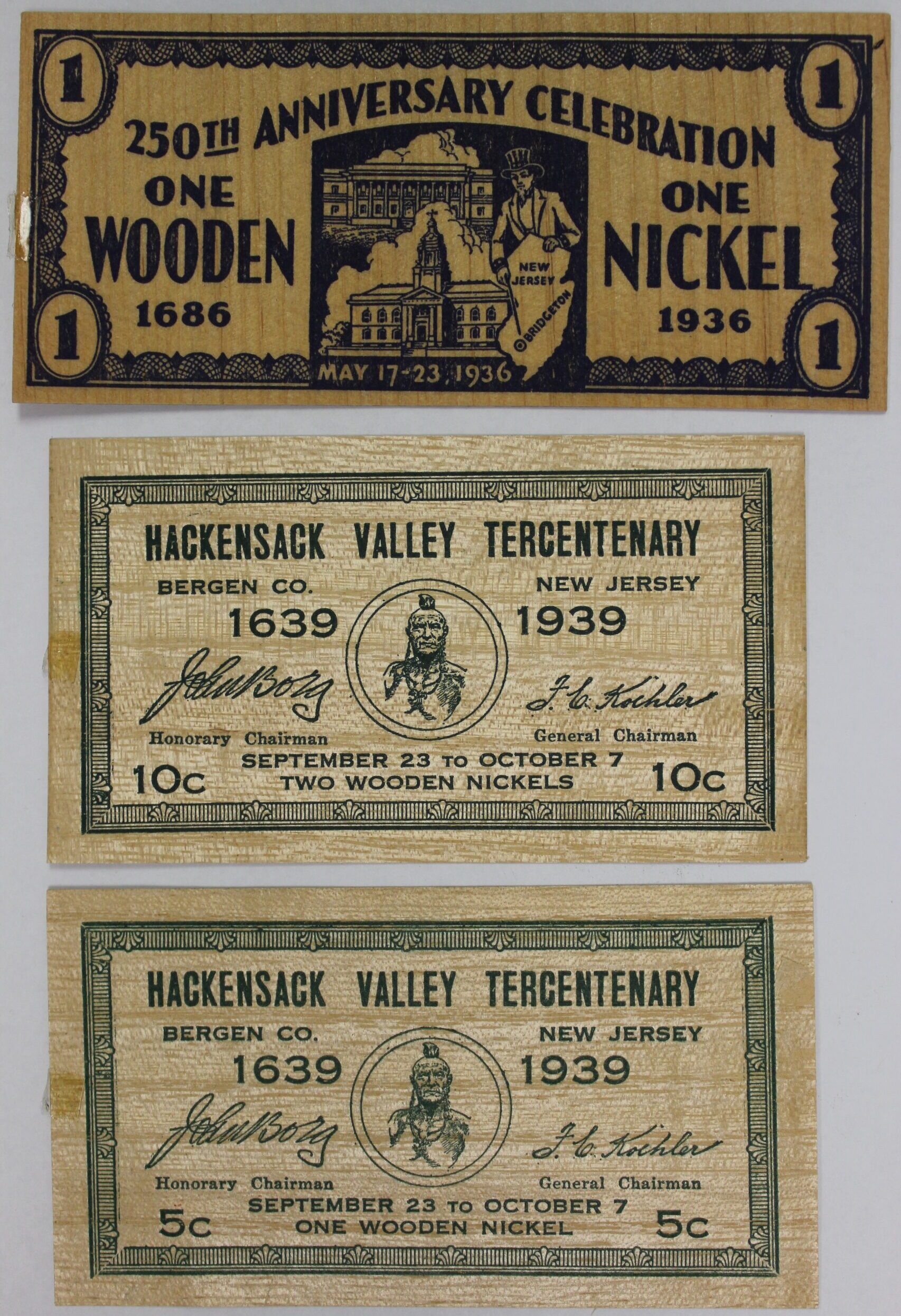 Three Wooden Nickel Flats from New Jersey Hackensack Valley