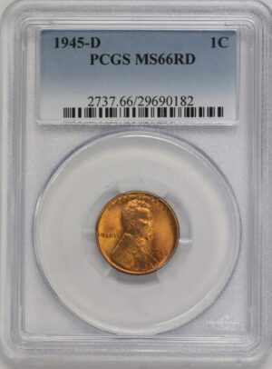 Auction - 1945 D Lincoln Wheat Cent MS66 RD MS66