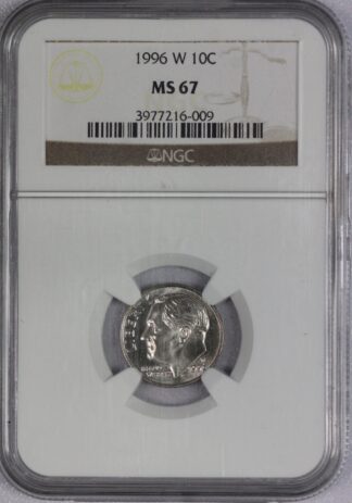 1996 W Roosevelt Dime NGC MS67 - West Point Mint