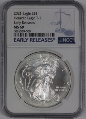 Auction - 2021 American Silver Eagle Type 1 NGC MS69 Early Releases - Toned/Spotting