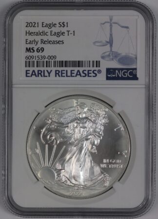 Auction - 2021 American Silver Eagle Type 1 NGC MS69 Early Releases - Toned/Spotting