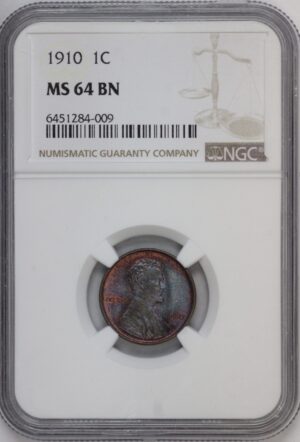 Auction - 1910 Lincoln Wheat Cent MS64 BN Purple Red Toned
