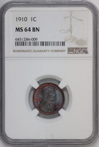 Auction - 1910 Lincoln Wheat Cent MS64 BN Purple Red Toned