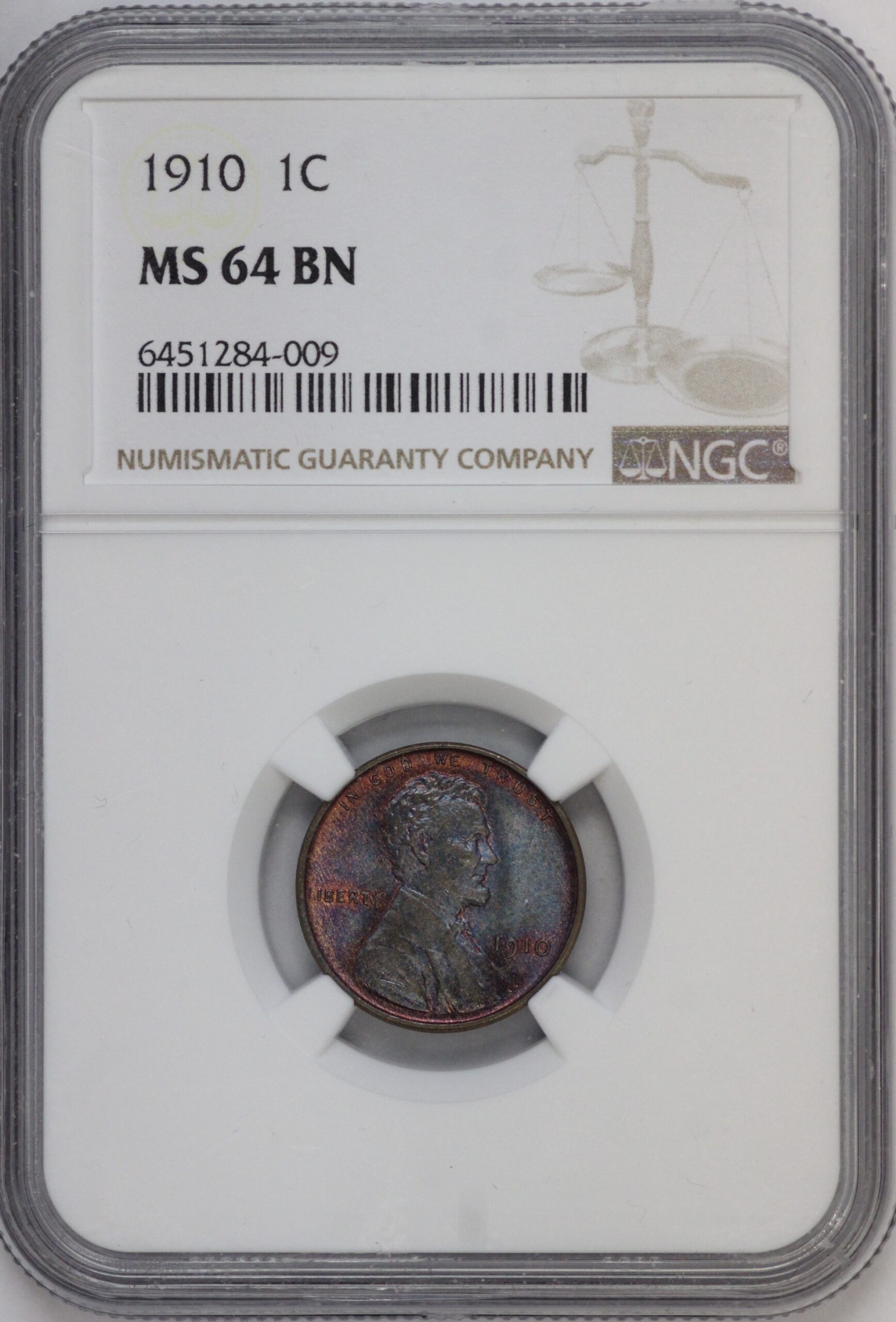 Auction - 1910 Lincoln Wheat Cent MS64 BN Purple Red Toned