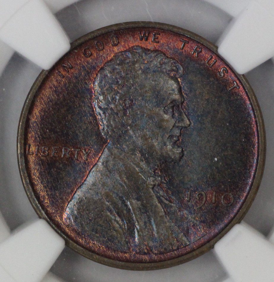 Auction - 1910 Lincoln Wheat Cent MS64 BN Purple Red Toned - Image 5