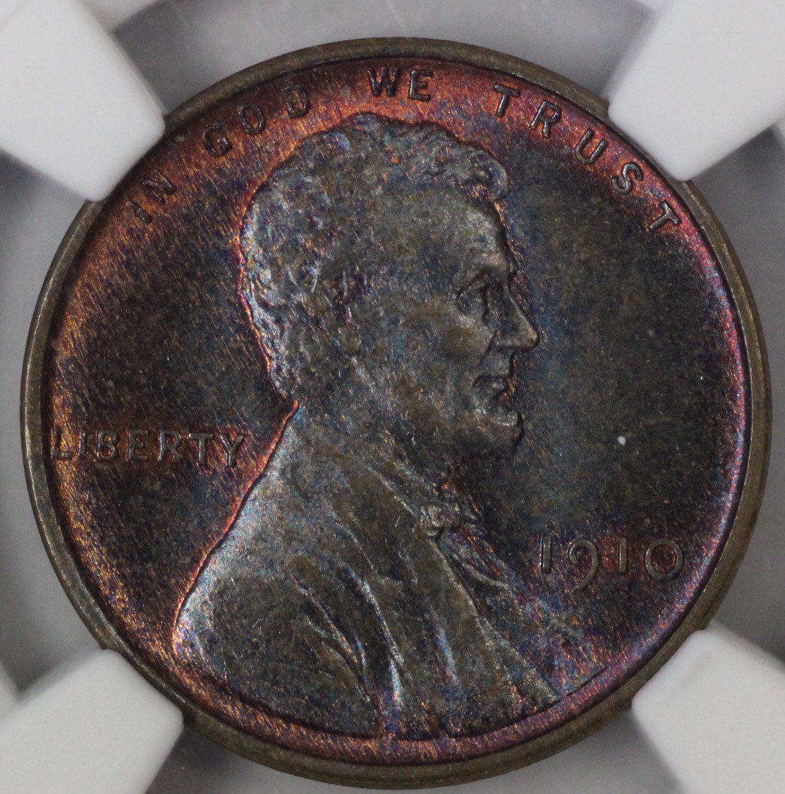Auction - 1910 Lincoln Wheat Cent MS64 BN Purple Red Toned - Image 6