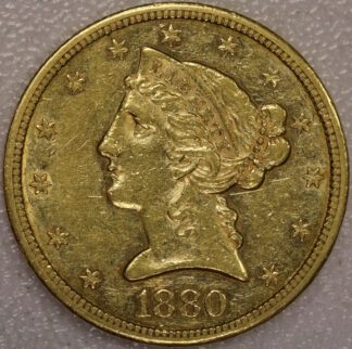 1880 S $5 Gold Liberty Half Eagle AU Cleaned