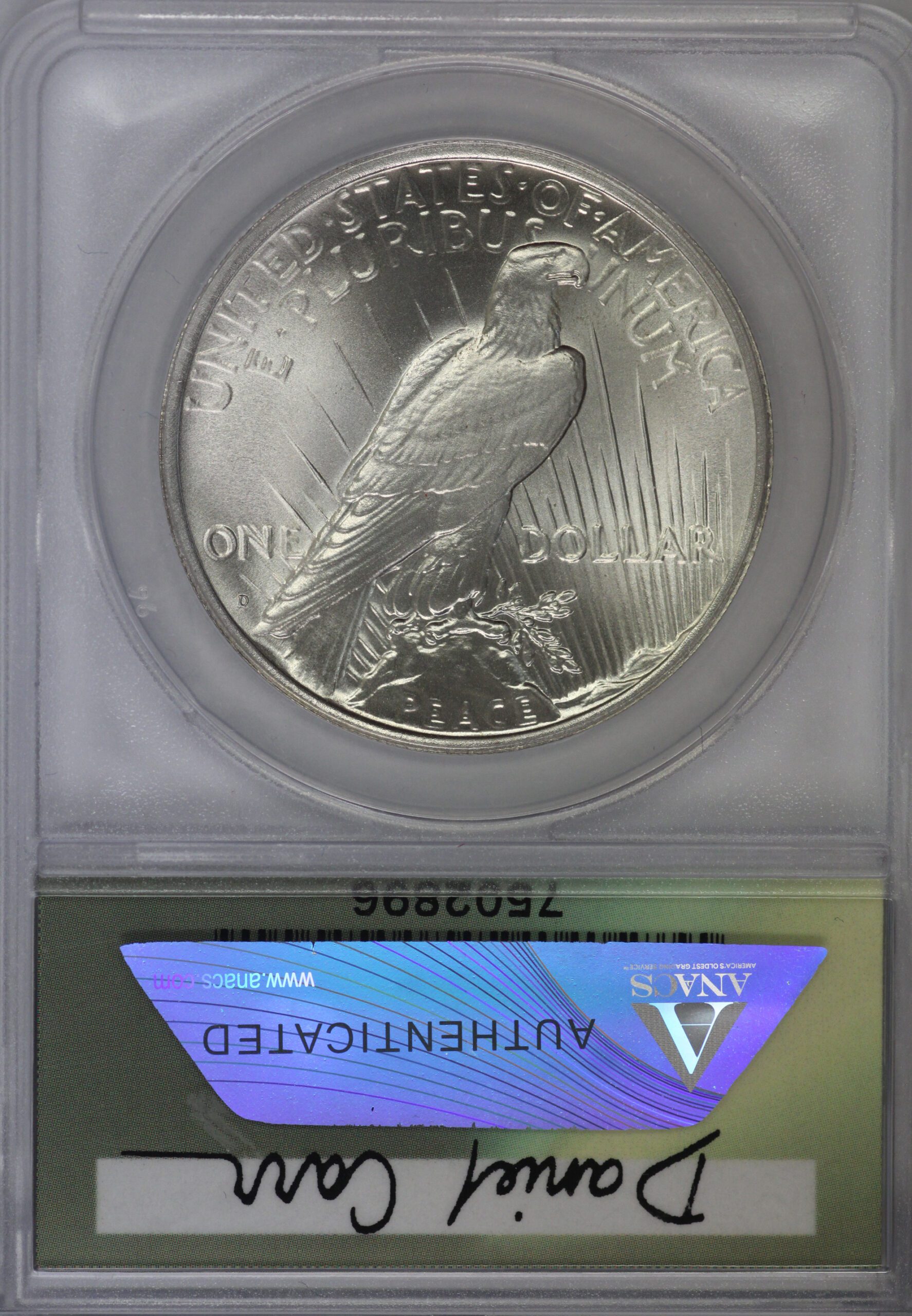 1964 D Peace Dollar Token Dan Carr “PEACE $” O/S On USA 192-1935