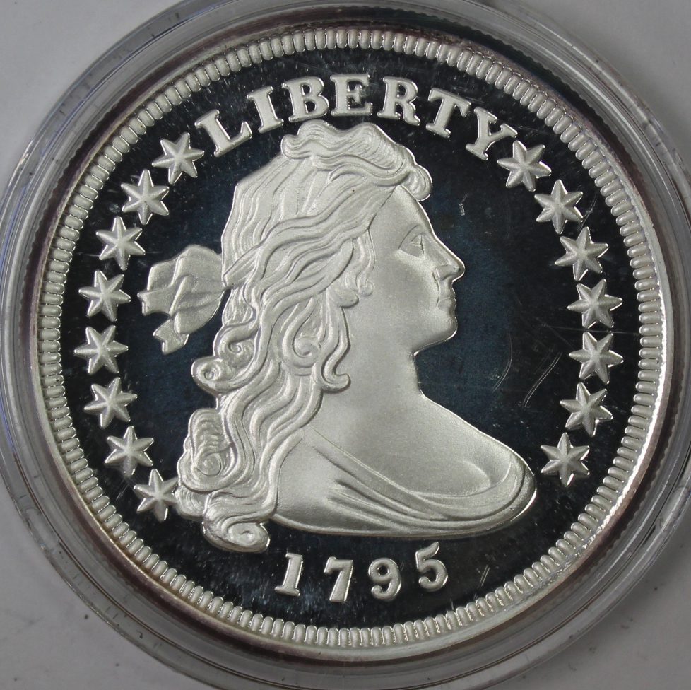 Auction - 1795 Draped Bust Dollar Copy 2 Troy Ounce .999 Fine Silver