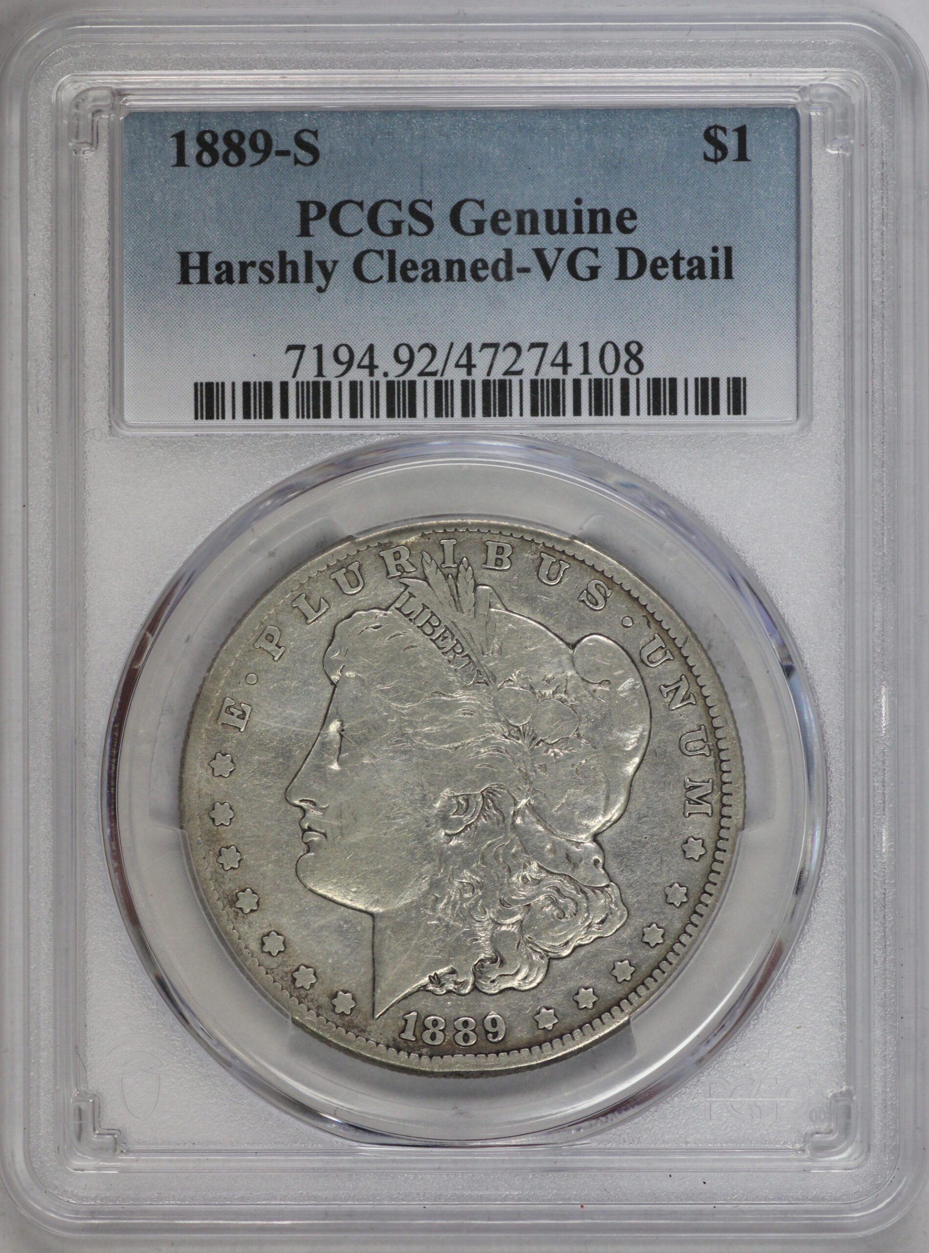 1889 S Morgan Dollar Scratch VF Detail PCGS @ Greysheet Bid
