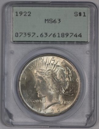 Auction - 1922 Peace Dollar PCGS MS63 OGH Rattler - Cracked Holder - Cert# 6189744