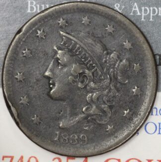 Auction - 1839 Matron "Silly" Head Large Cent Old Cleaning Damaged