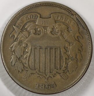 Auction - 1864 Two 2 Cent Shield VF Old Cleaning Retoned