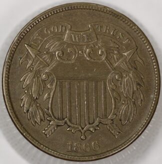 Auction - 1866 Two 2 Cent Shield AU Old Cleaning Retoned