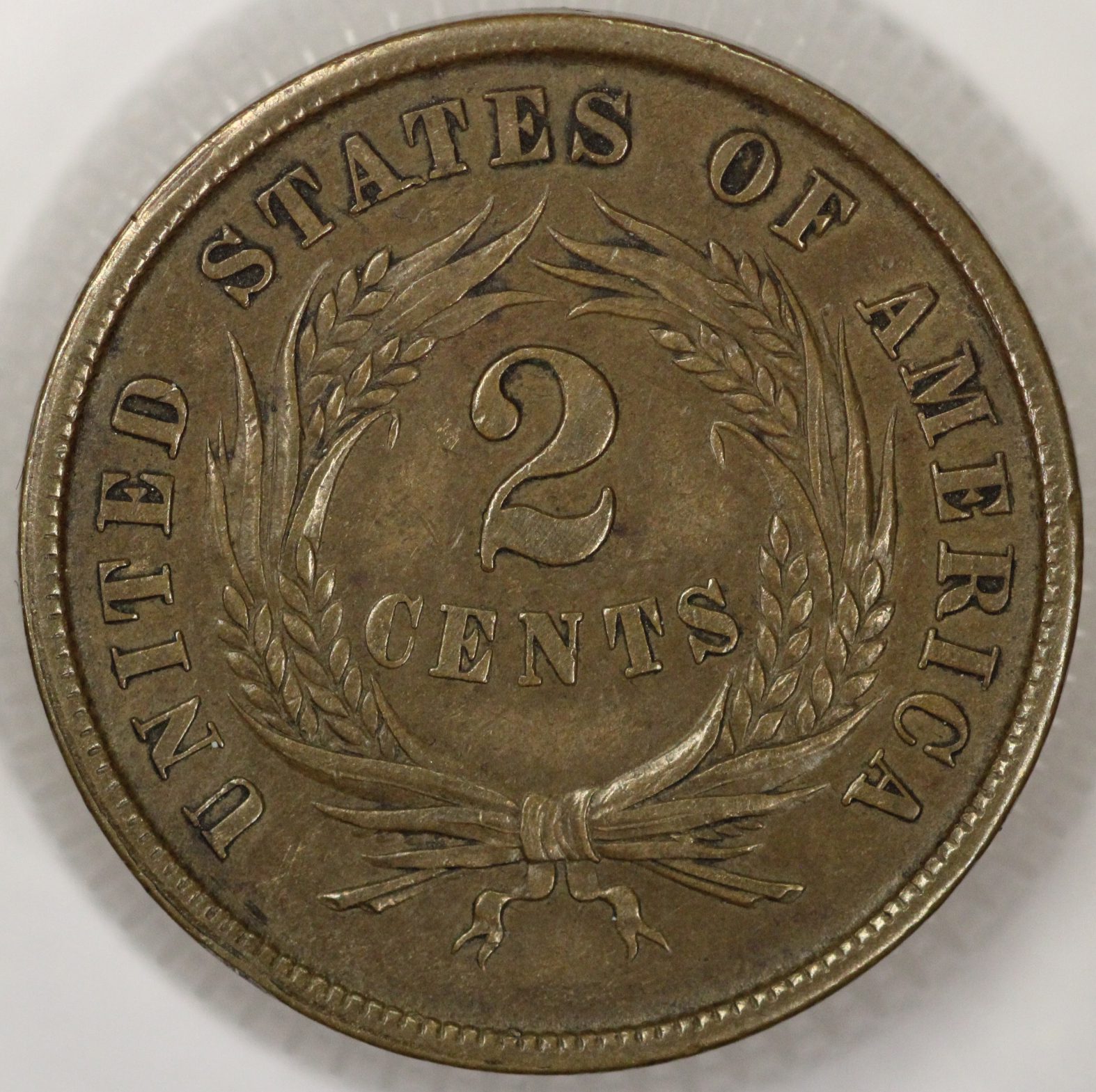 Auction - 1866 Two 2 Cent Shield AU Old Cleaning Retoned - Image 3