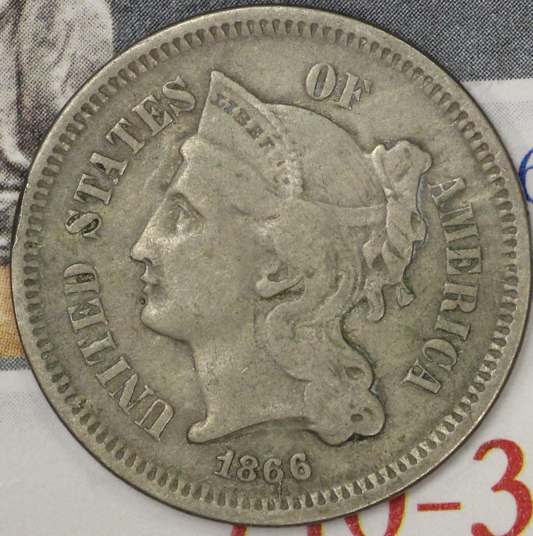 Auction - 1866 Three Cent Nickel Fine