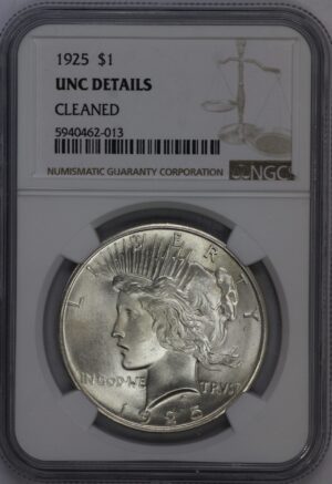 Auction - 1925 Peace Dollar Cleaned UNC NGC