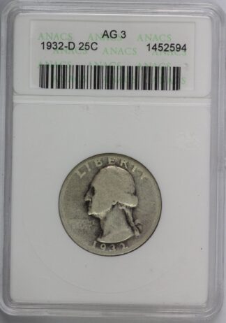 Auction - 1932 D Washington Quarter Key Date AG3 ANACS