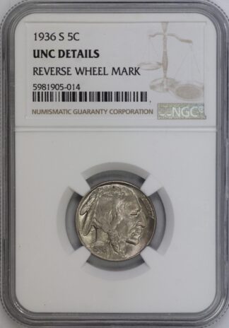 Auction - 1936 S Washington Quarter Reverse Wheel Mark UNC NGC