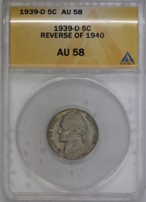 Auction - 1939 D Reverse Of 40' Jefferson Nickel AU58 ANACS