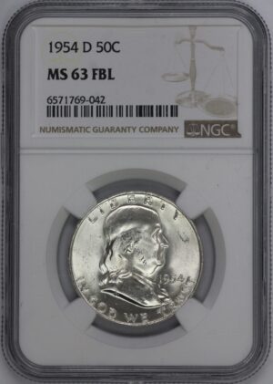 Auction - 1954 D Franklin Half Dollar MS63 FBL NGC