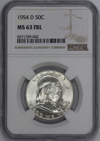 Auction - 1954 D Franklin Half Dollar MS63 FBL NGC