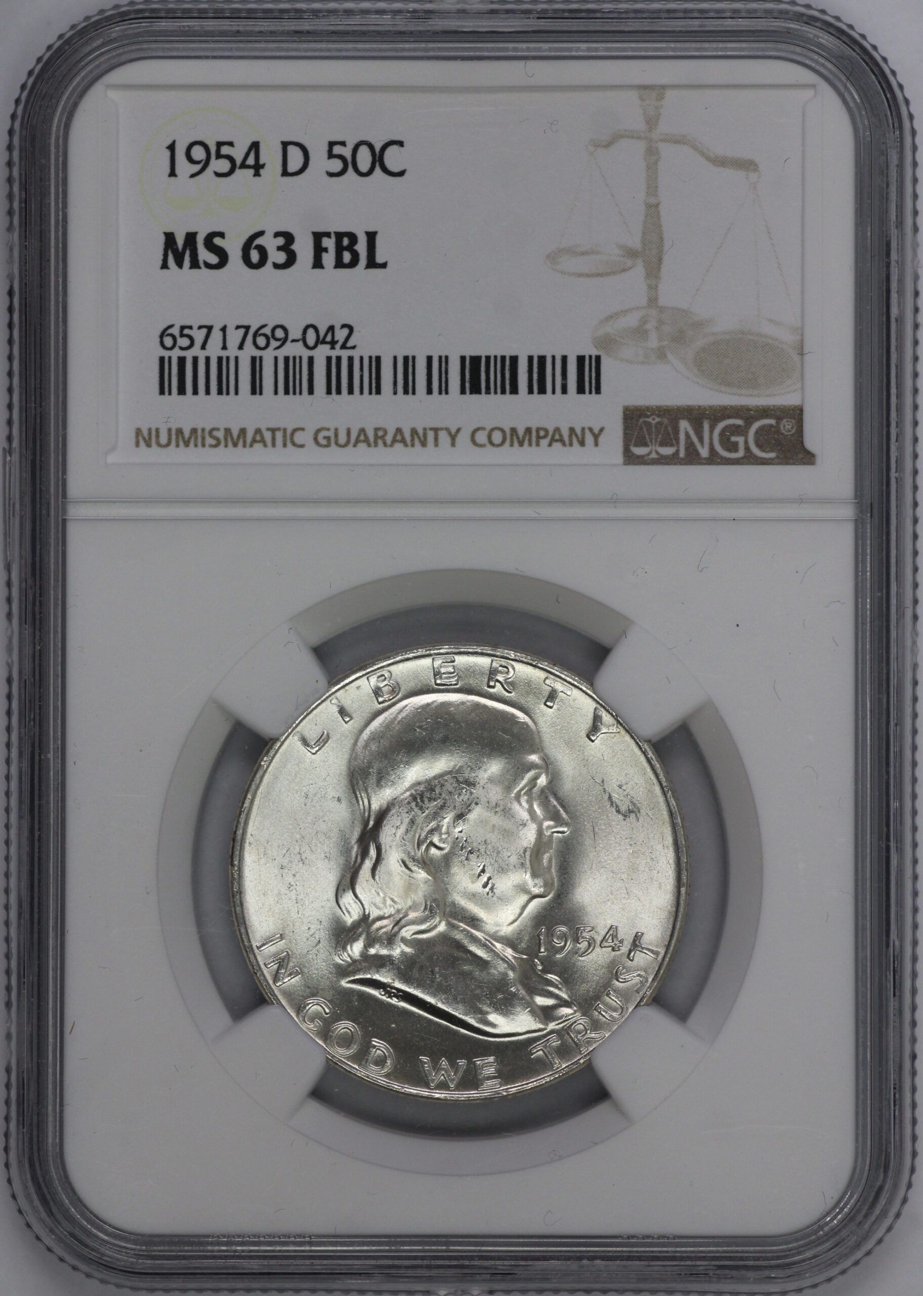 Auction - 1954 D Franklin Half Dollar MS63 FBL NGC
