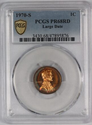 Auction - 1970 S Lincoln Memorial Cent - Large Date - PCGS PR68 RD - Very Nice Bullseye Toning