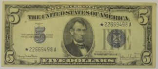 AUCTION- Series 1934-D Five Dollar Silver Certificate STAR NOTE  Fine