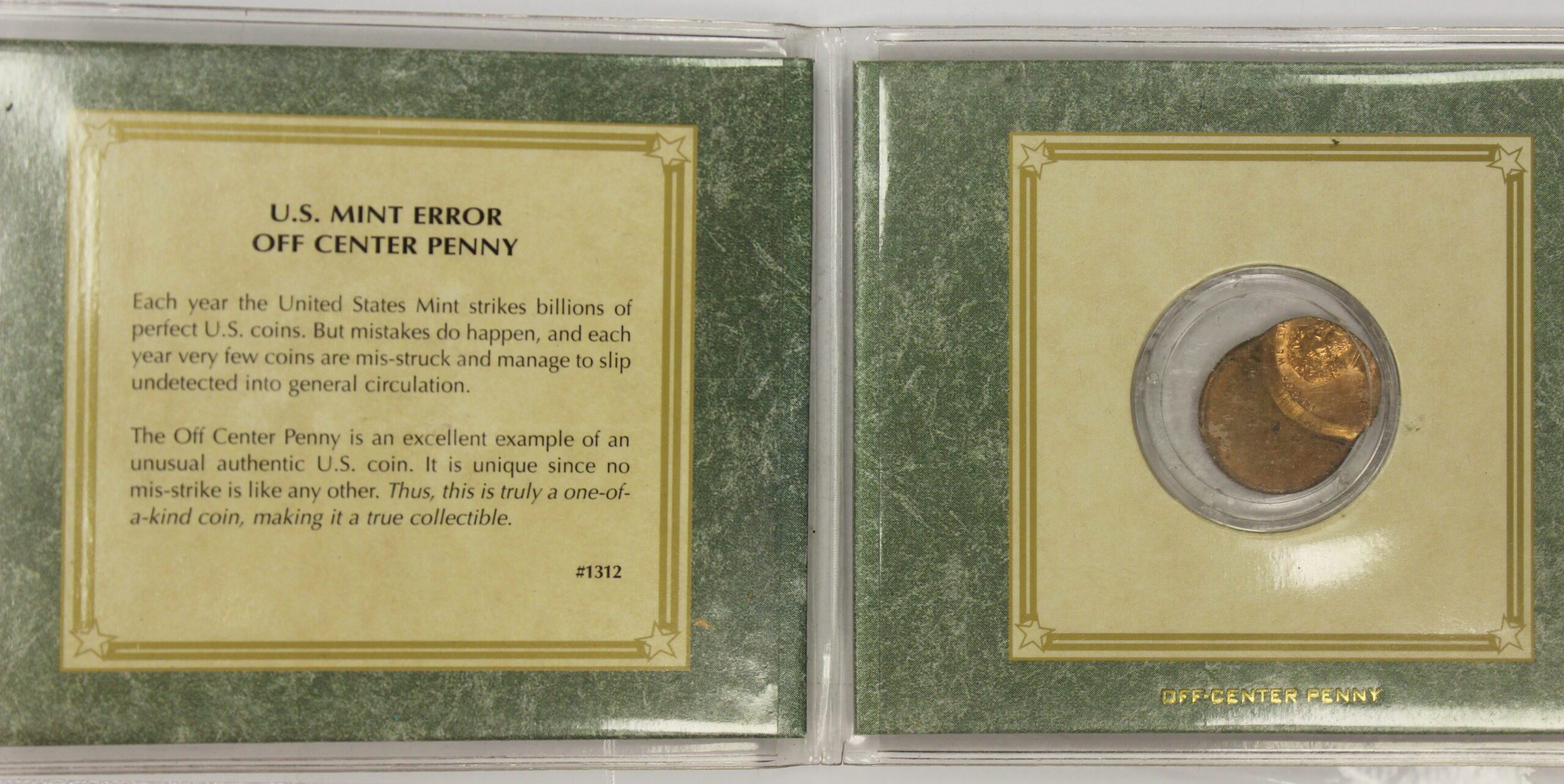 AUCTION- U S Mint Error Off Center Penny In Case No Date - Image 2