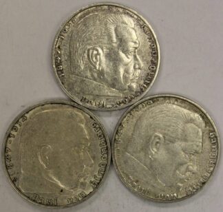 AUCTION- Three Different German Two Mark Silver Coins 1937-A, 1938-D & 1939-A