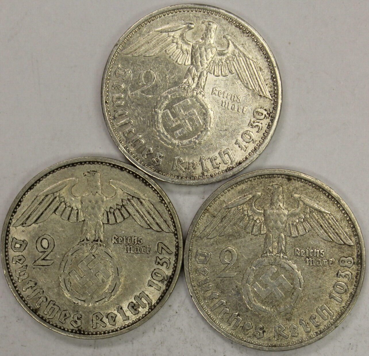 AUCTION- Three Different German Two Mark Silver Coins 1937-A, 1938-D & 1939-A - Image 2