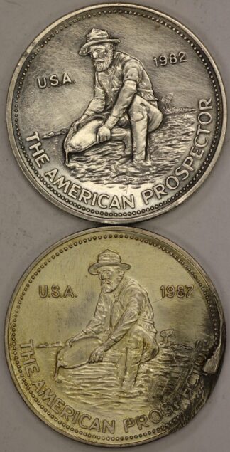 AUCTION- Two Engelhard One Ounce Prospectors 1982 & 1987 Damaged
