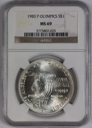 Auction - 1983 P Olympics Silver Commemorative Dollar NGC MS69 - 90% Silver