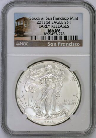 2013 (S) Silver Eagle MS69 Early Release NGC Trolley Label