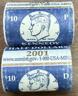 Auction - 2001 P & D Kennedy Half Dollar US Mint Rolls 40 Coins Sealed