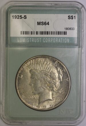 Auction - 1925 S Peace Dollar NTC MS64 Toned - Disregard Grade And Buy The Coin, Not The Holder - Cracked Holder