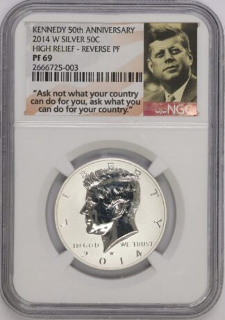 Auction - 2014 W Silver Kennedy Half Dollar Reverse Proof PF69 NGC 50th Anniversary