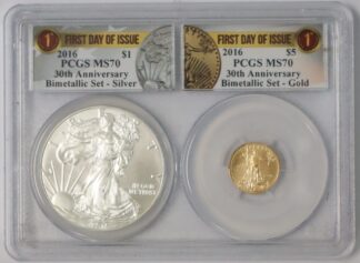 Auction - 2016 Silver Eagle .999 Troy oz & 2016 Tenth oz Gold Eagle MS70 PCGS
