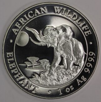 Auction - 2016 Somali 100 Shillings Silver Elephant - One OZ .9999 Fine Silver - Light Toning