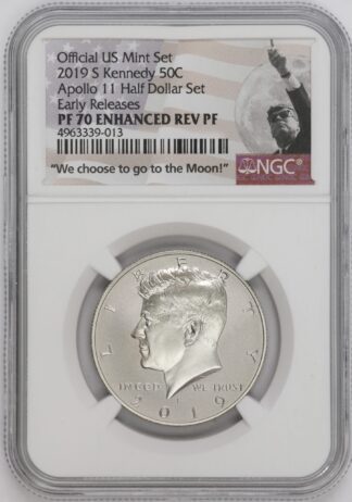 Auction - 2019 S Silver Kennedy Half Dollar Apollo 11 Enhanced Reverse PF70 NGC