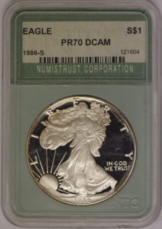 Auction - 1986 S American Silver Eagle NTC PR70 DCAM - Toning