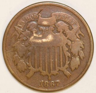 AUCTION-  1867 Two Cent Piece Circulated & Old Cleaning